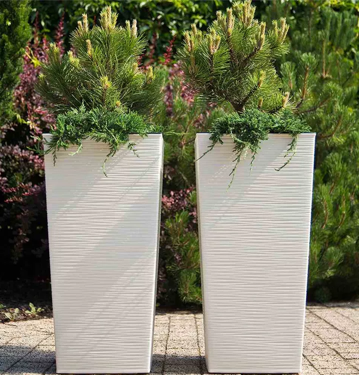 Siena Garden Pflanzkübel Nizza, eckig, 35x35x68,0 cm Rillenoptik in weiß  Kunststoff
