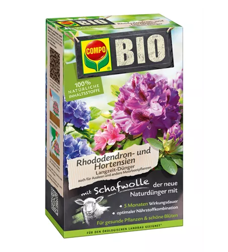 Compo BIO Rhododendron&Hortensien LGZ-Dünger mit Schafwolle  Compo BIO Rhododendron&Hortensien LGZ-Dünger mit Schafwolle